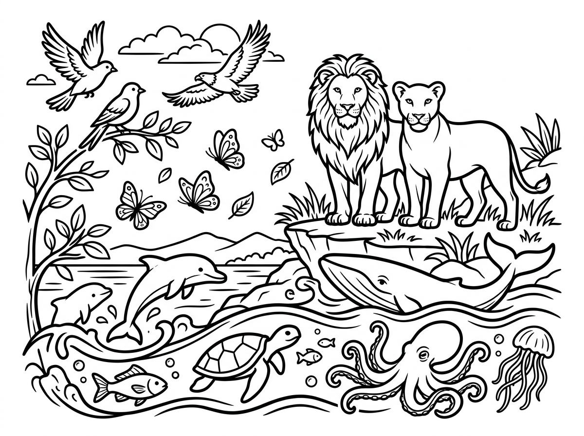 Animal wildlife coloring page illustration