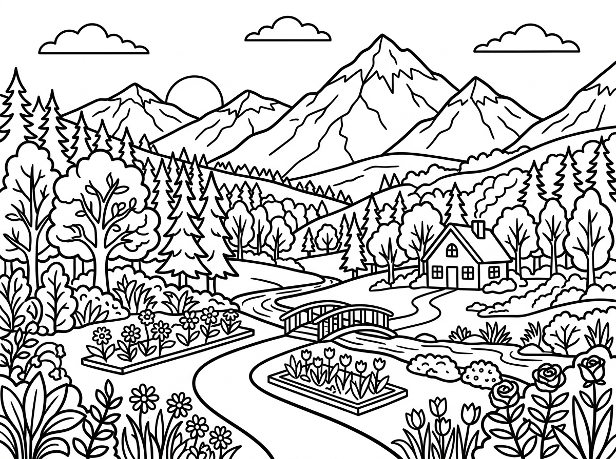 Nature landscape coloring page