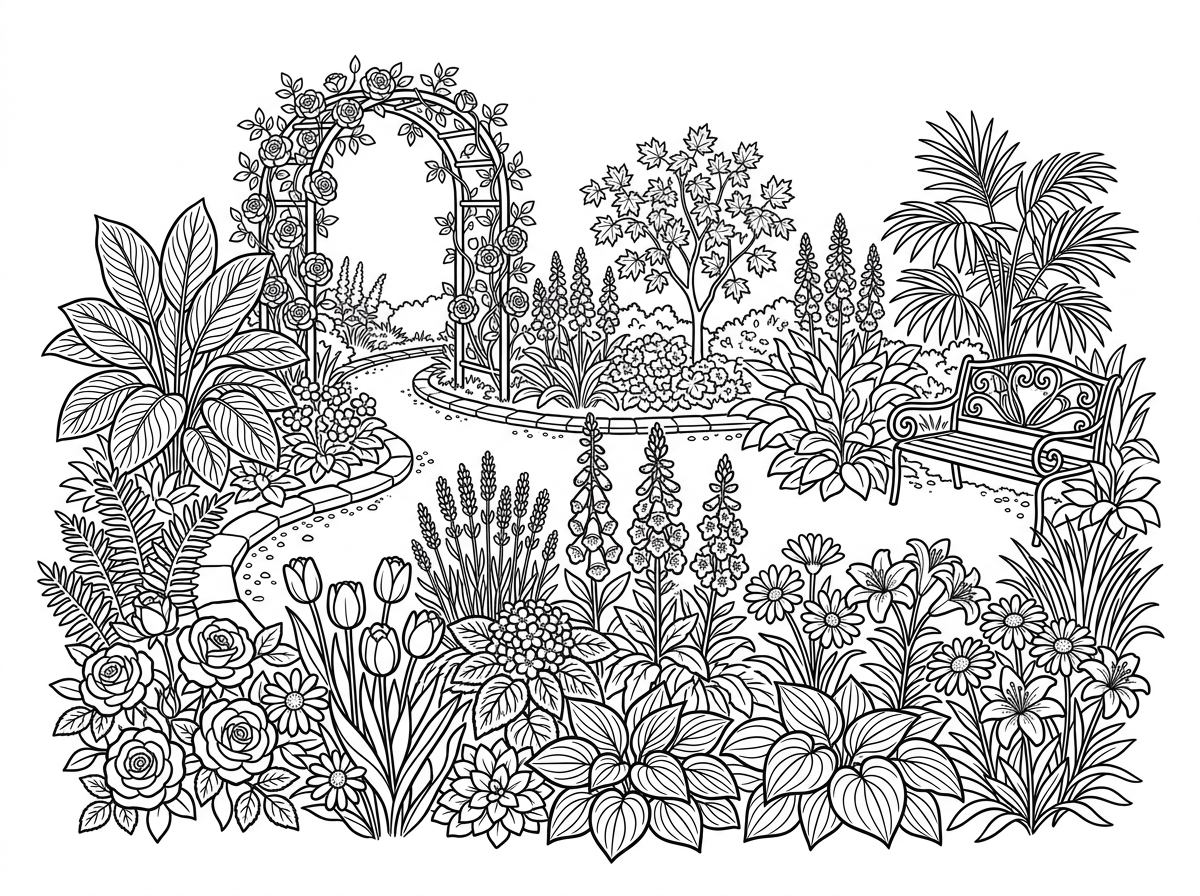 Floral scene coloring page