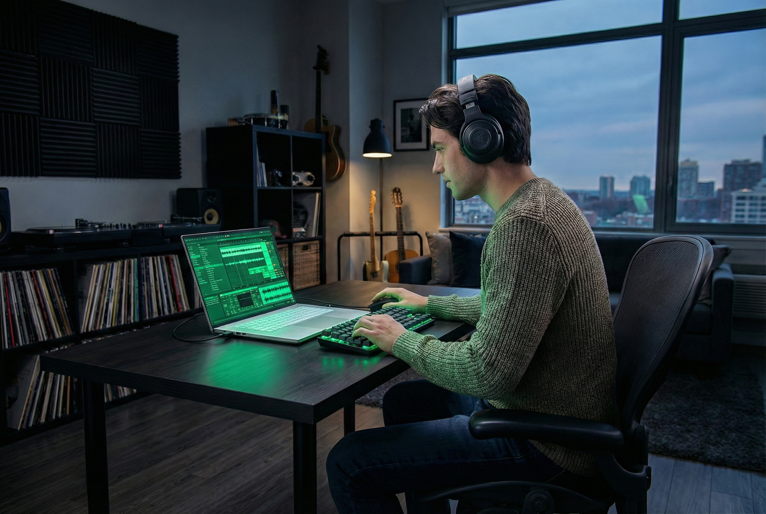 AIミュージックビデオジェネレーターでトラックを編集する音楽プロデューサー