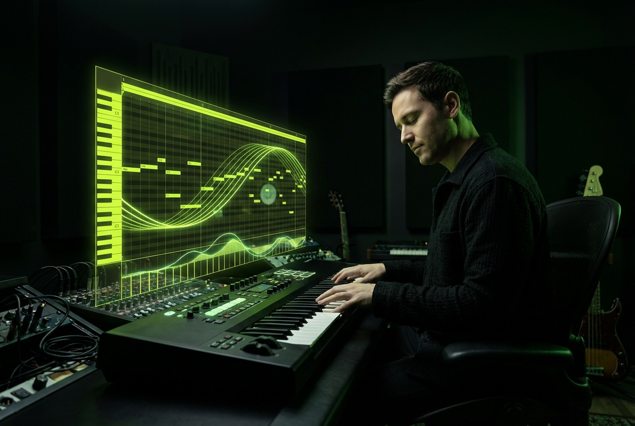 Songwriter using piano music maker