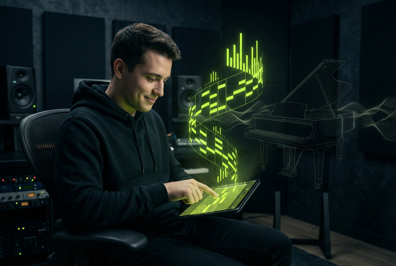 Beginner using piano music maker interface