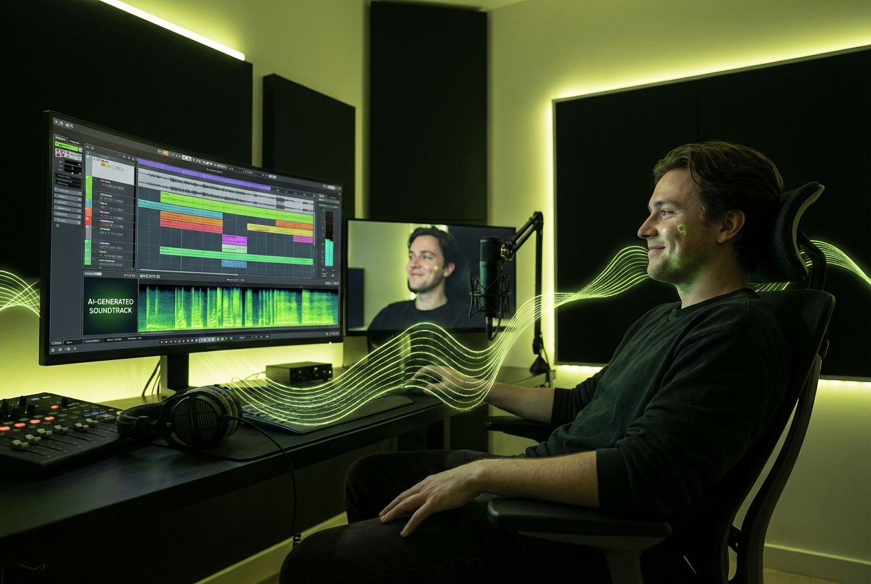 Content creator using Garage Music Generator for videos