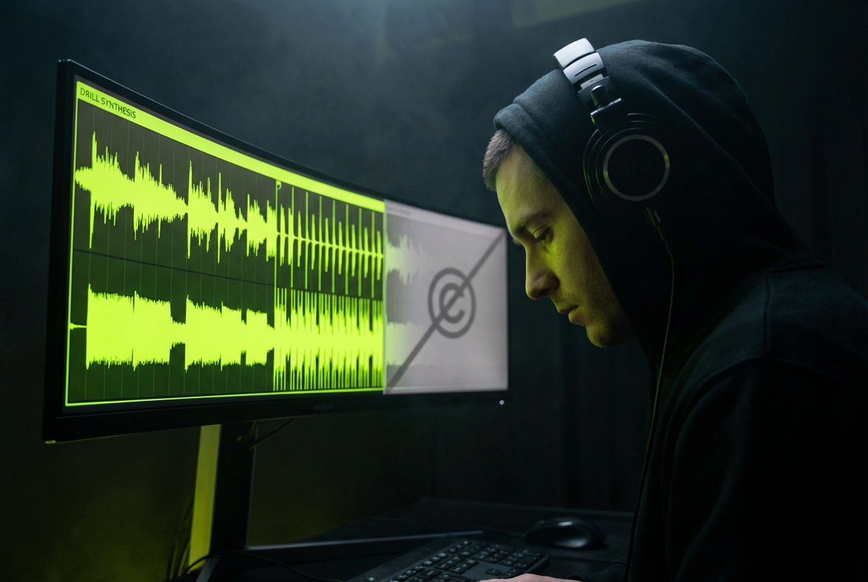 Video editor syncing audio with drill music generator