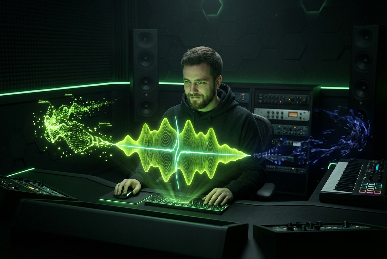 Producer using vocal splitter interface on laptop