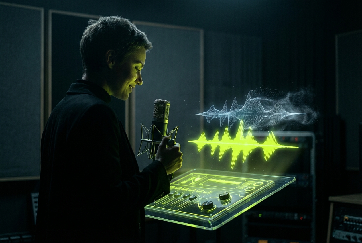 Singer using vocal splitter for karaoke practice