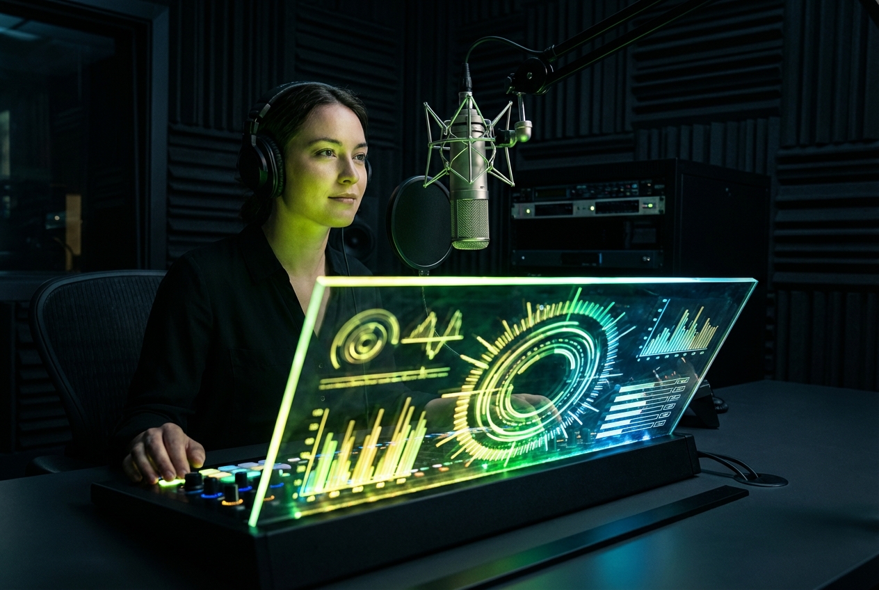 Dynamic music visualizer rendering podcast audio waves