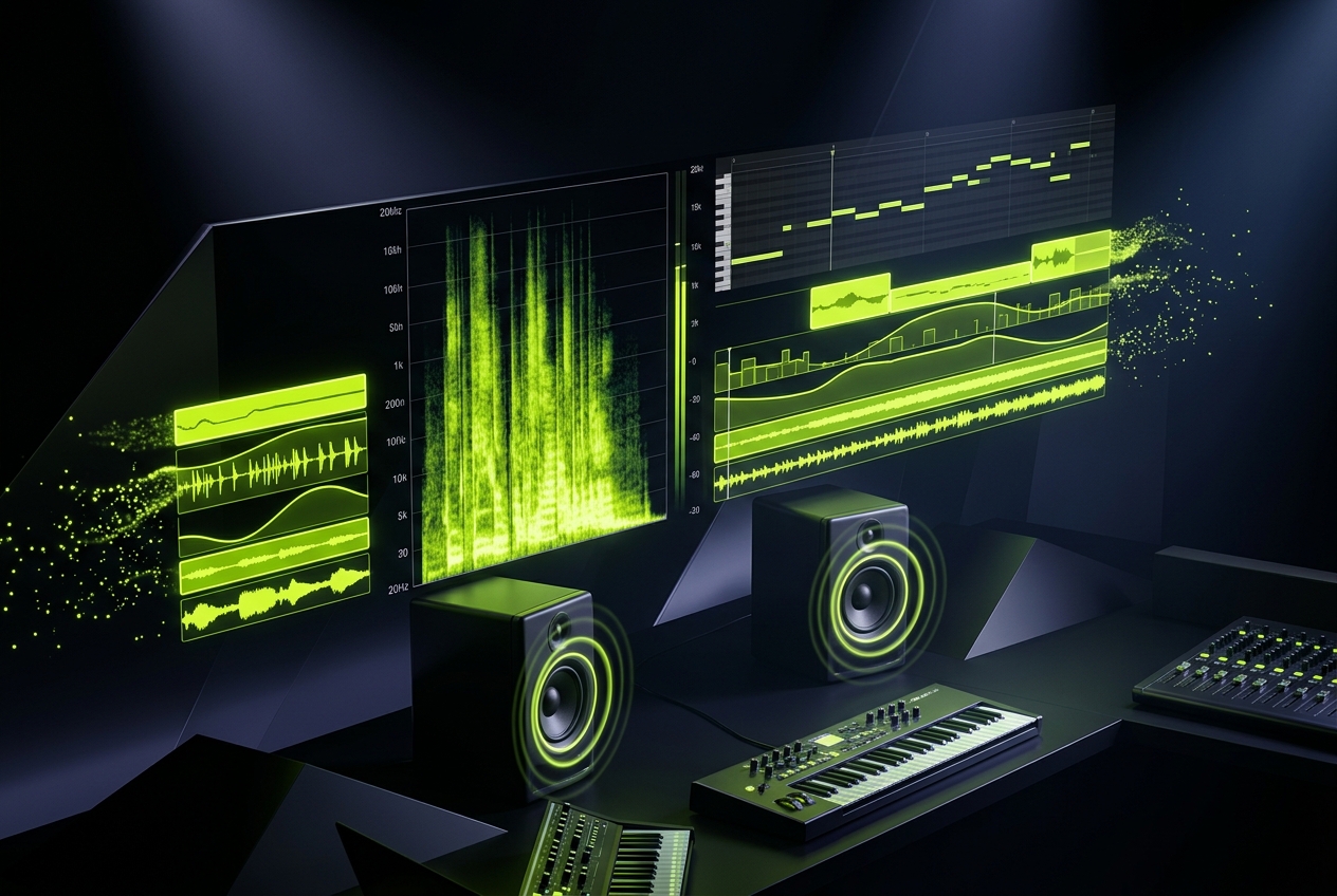 Fast composition display in Text To Song Generator with waveform visualization