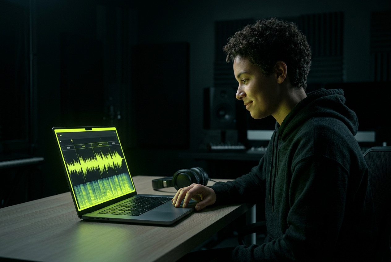 Content creator using Text To Song Generator for video background music
