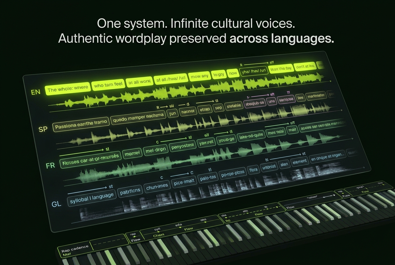 Rap lyrics generator interface with multiple language options available