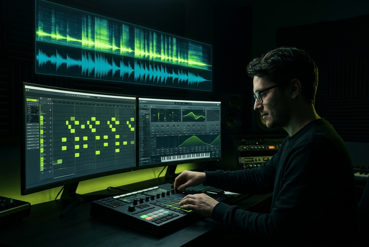 Beat maker music editing dashboard with detailed controls