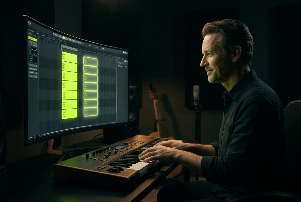 Professional composer exploring chord variations with chord maker