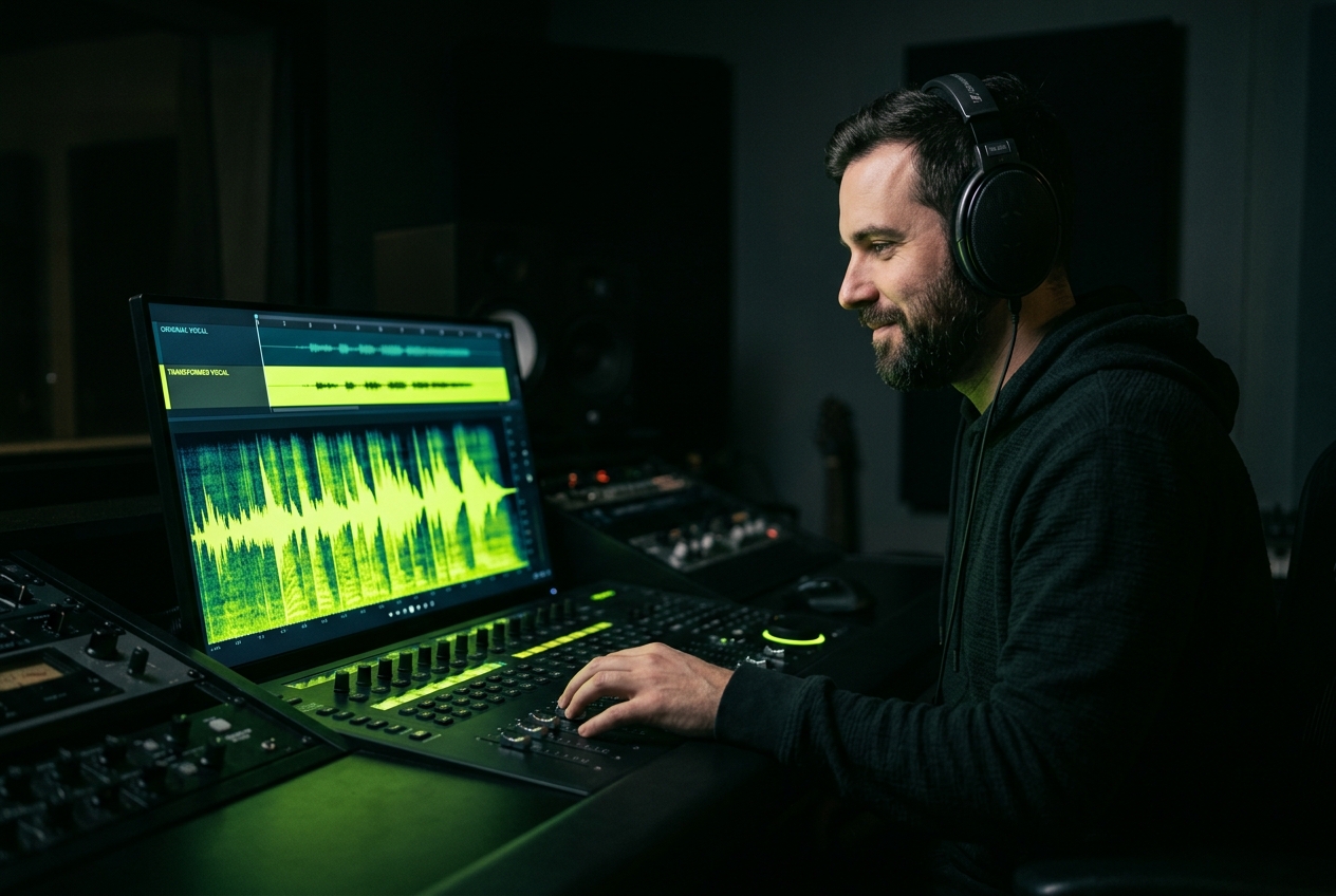 High-quality audio waveform from AI voice changer processing