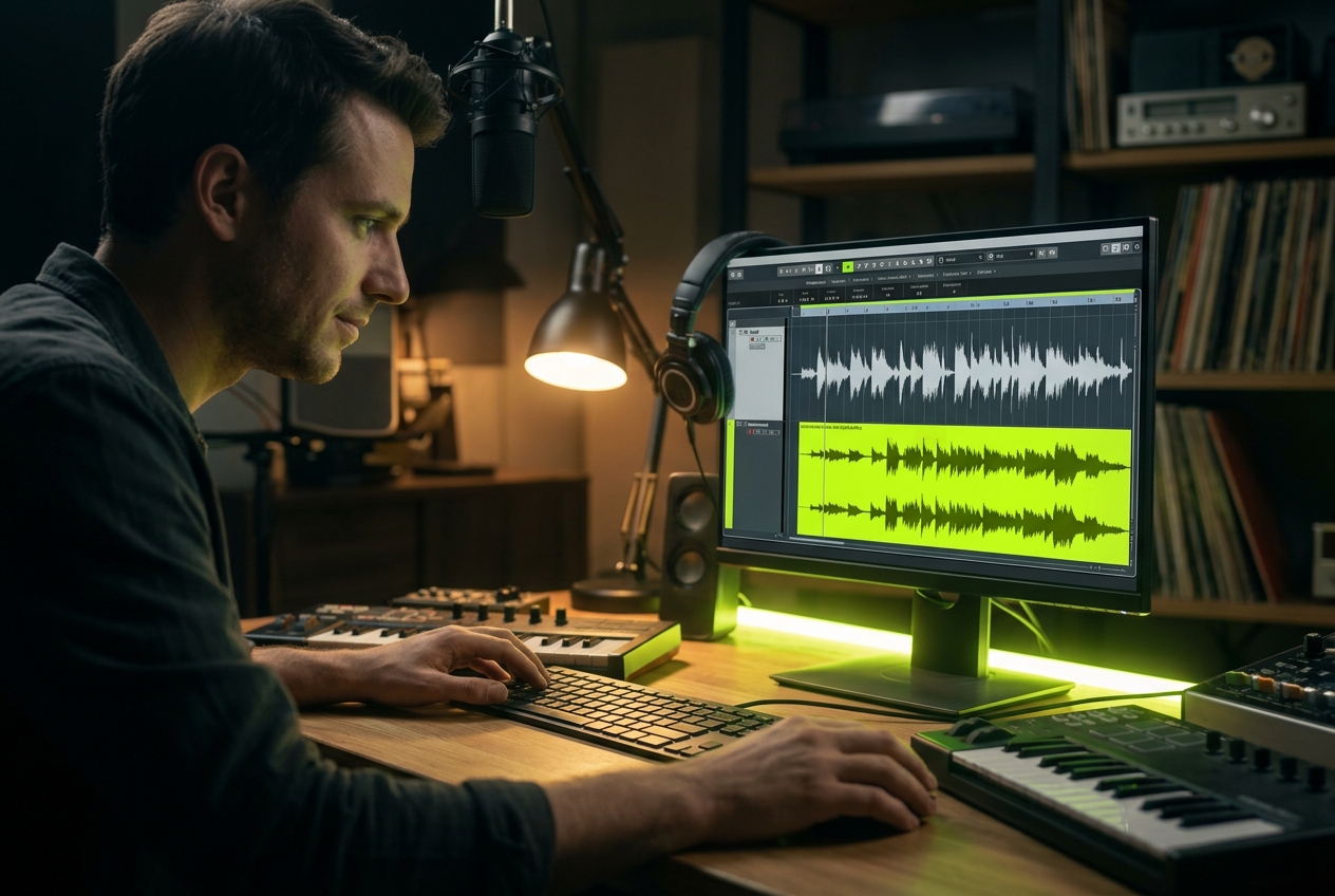 Content creator using online audio pitch changer tool