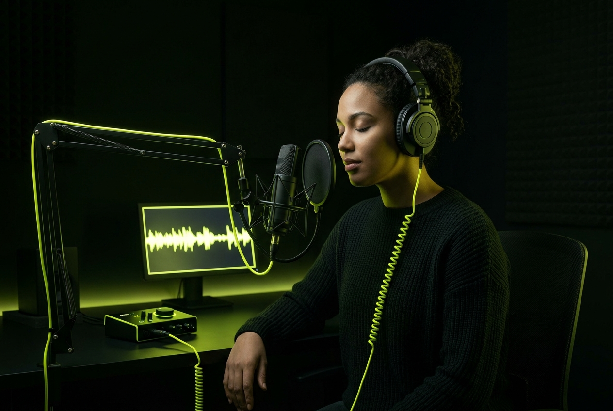 Singer recording cover with acapella remover instrumental