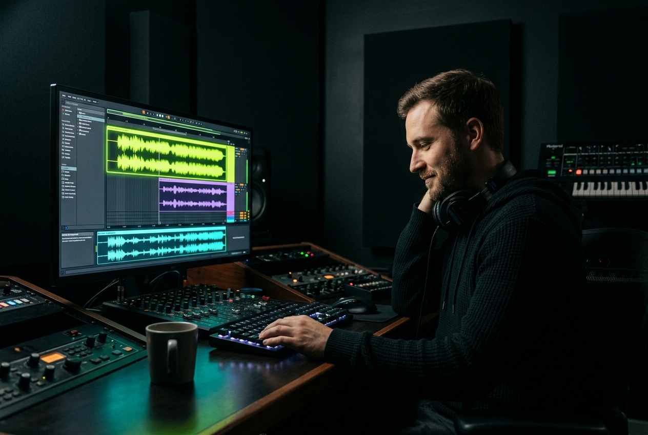 Music producer using acapella remover for remix creation