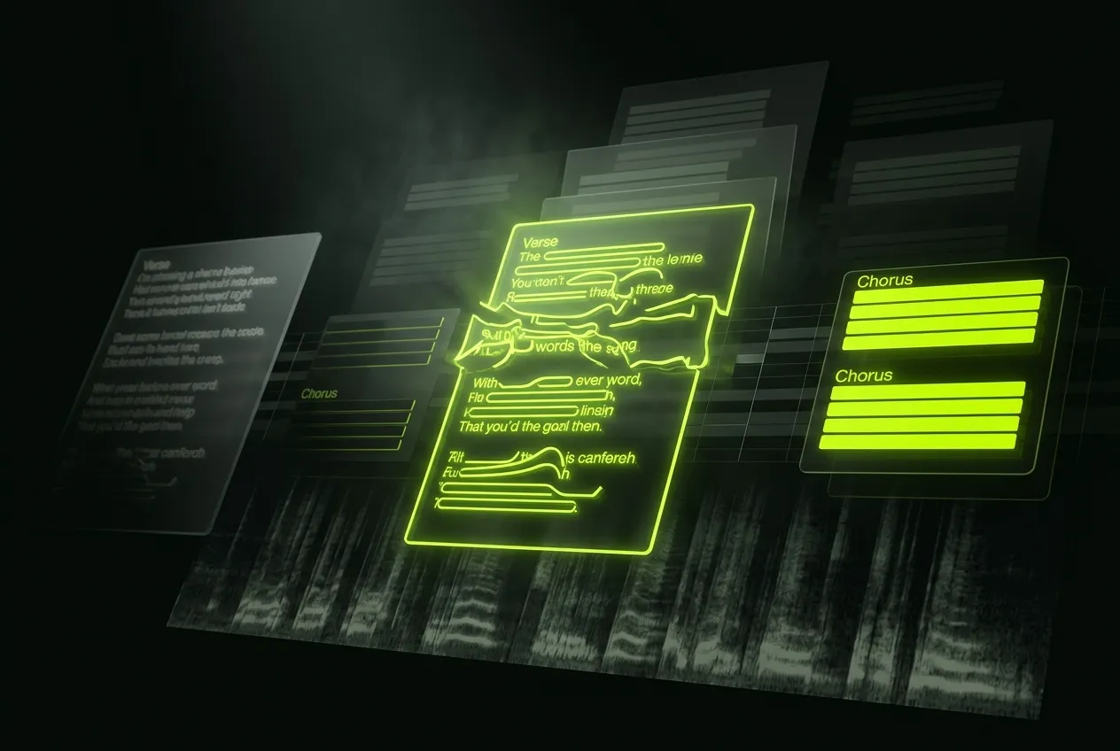 AI Lyric Writer editing interface with regeneration controls