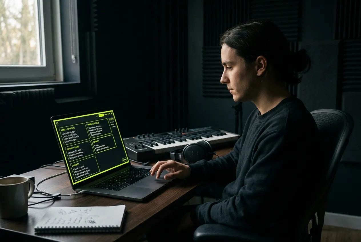 Songwriter using AI Lyric Writer for song composition