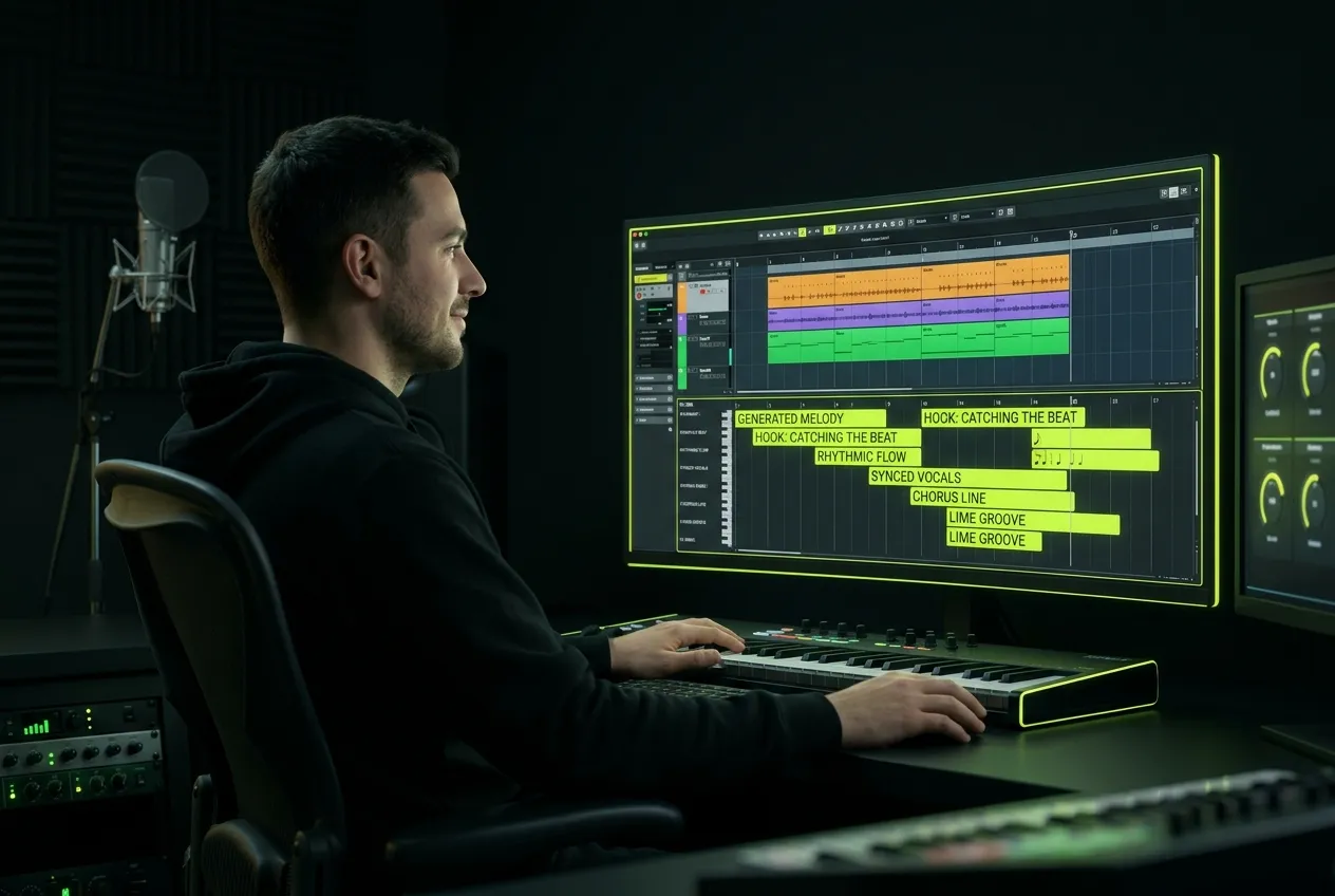 Music producer using AI Lyrics Writer with beat production