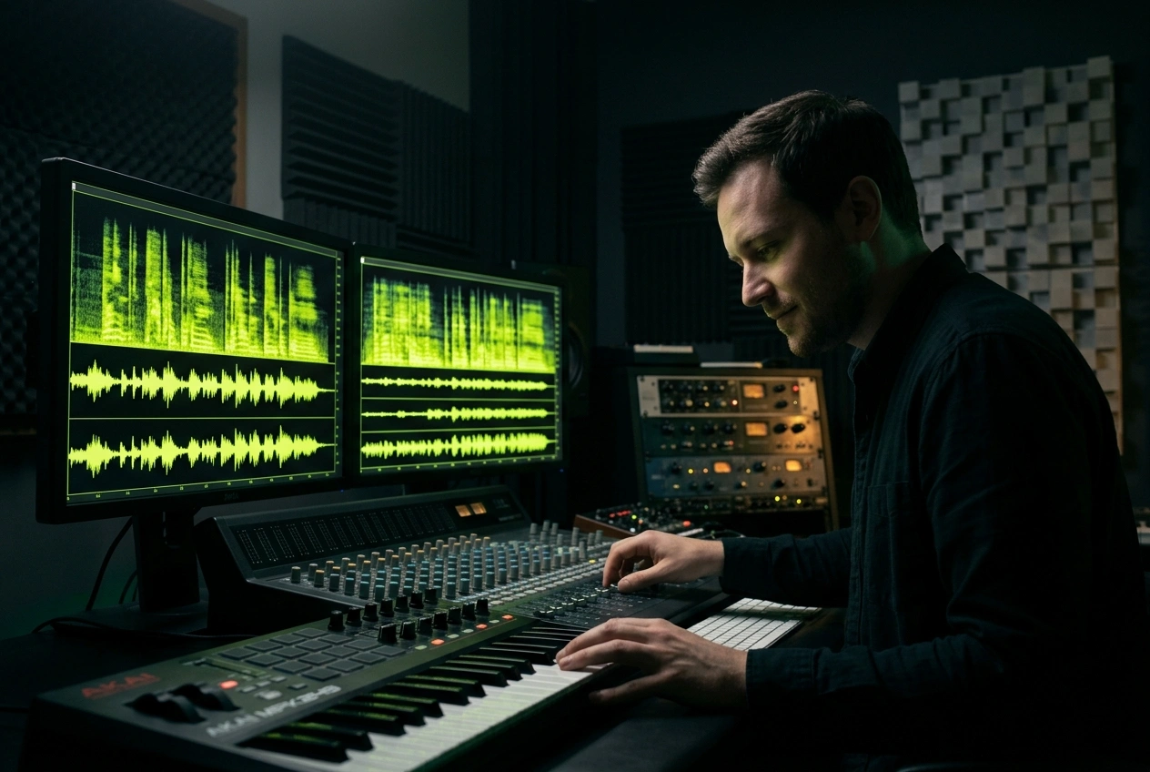 Music producer using Youtube Vocal Remover for remix creation and audio editing