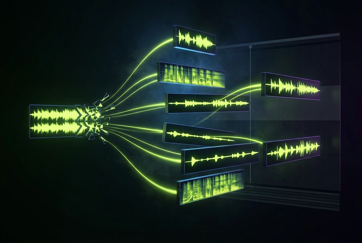 Multi-track separation in AI remix generator interface