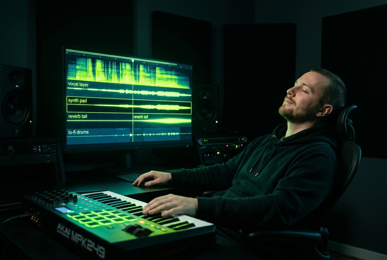 Game developer integrating AI Dream Pop Music Creator soundtrack