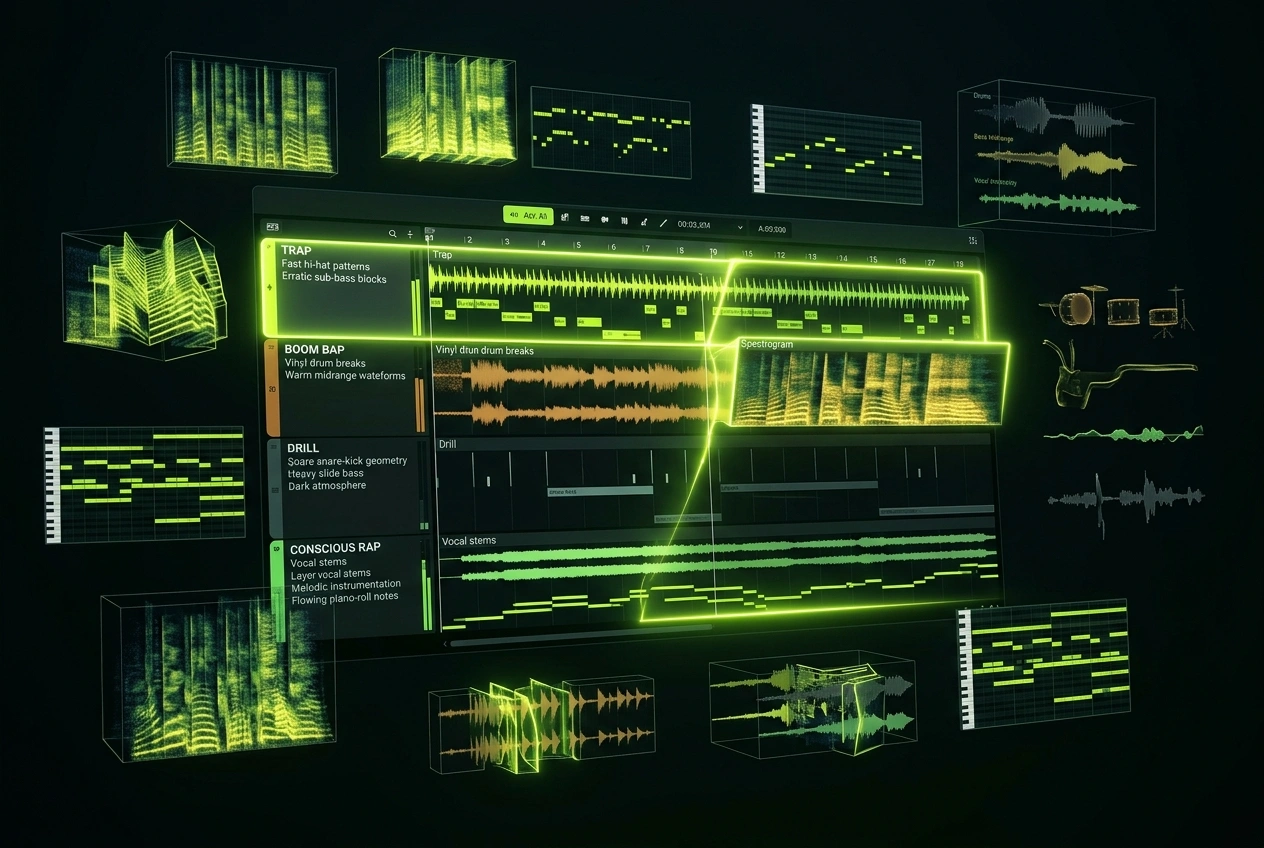 AI Hip Hop Music Generator creating multiple beat styles