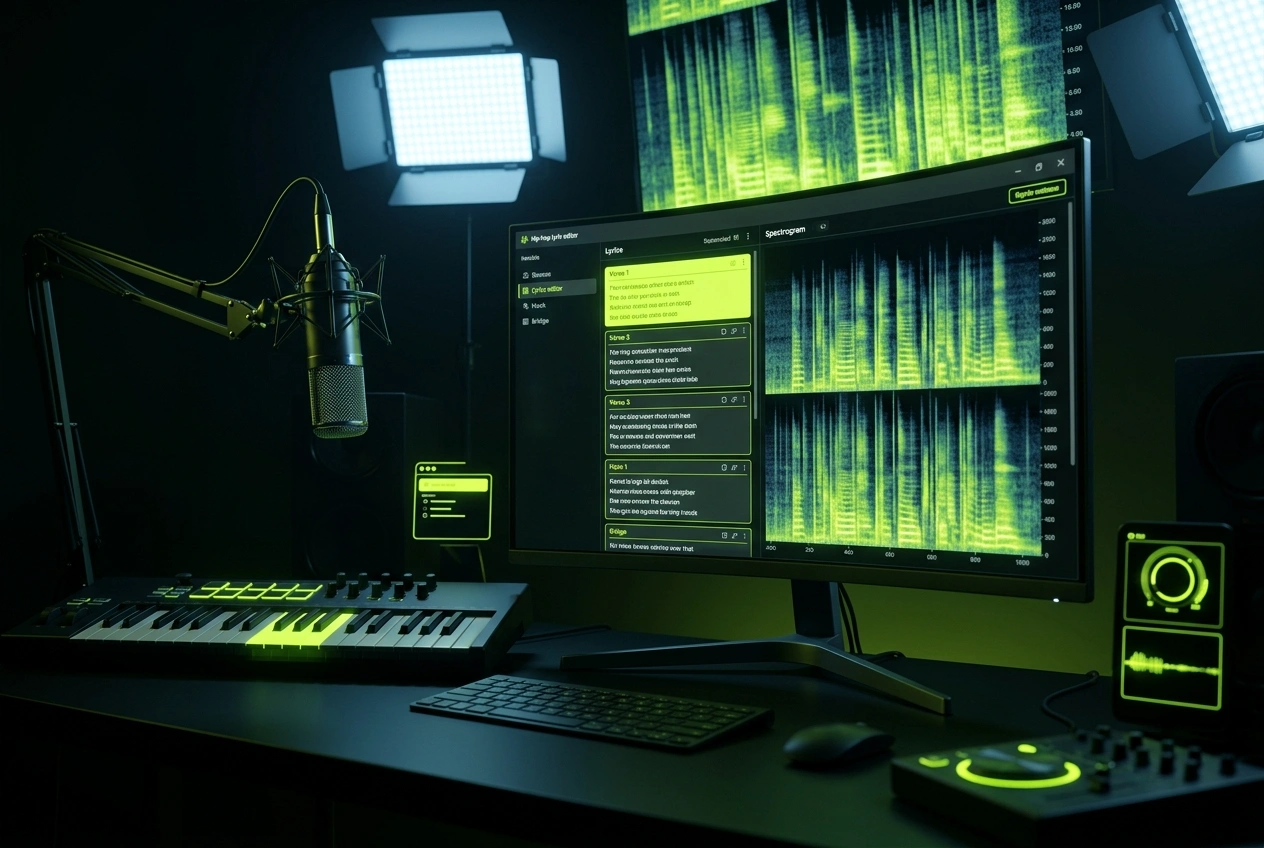 AI Hip Hop Music Creator customizing rap lyrics interface