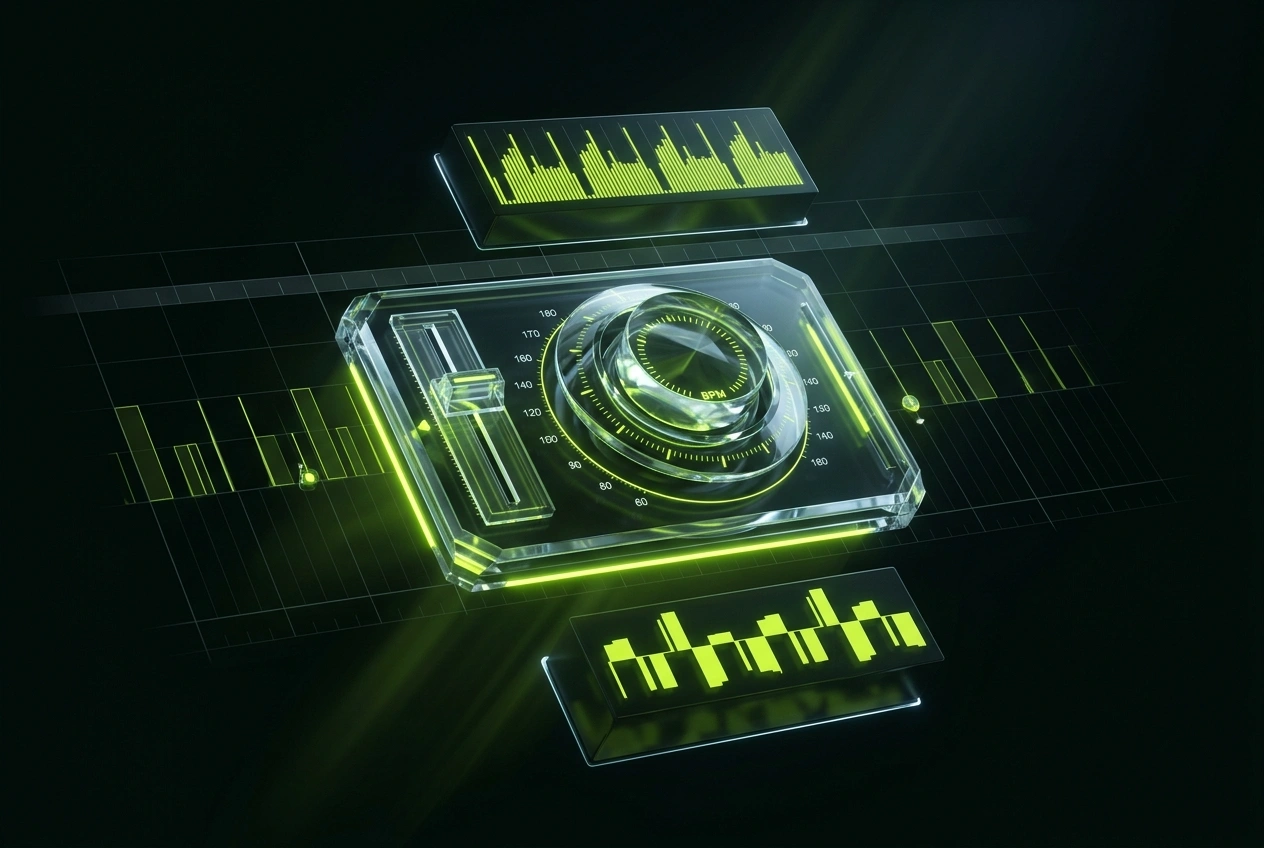 Electronic music generator tempo and rhythm controls