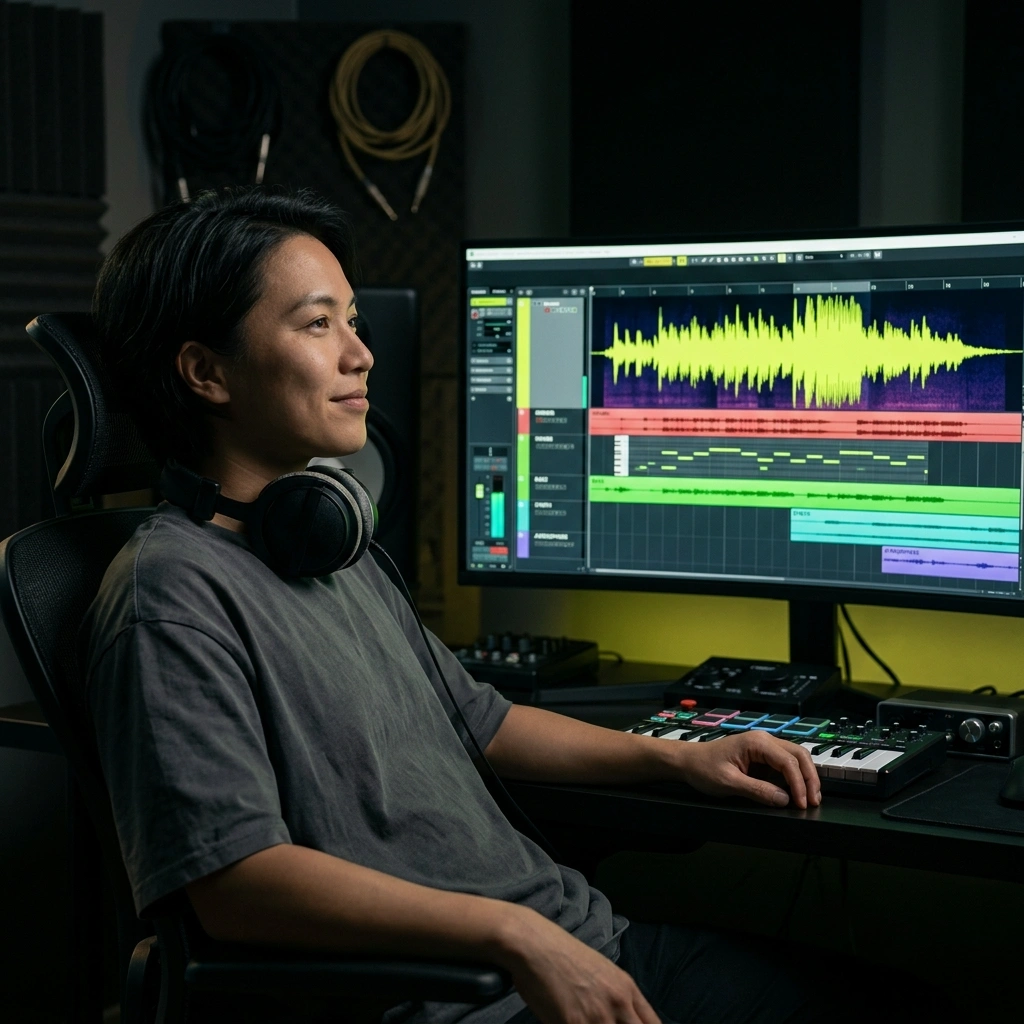 Content creator generating electronic music with AI