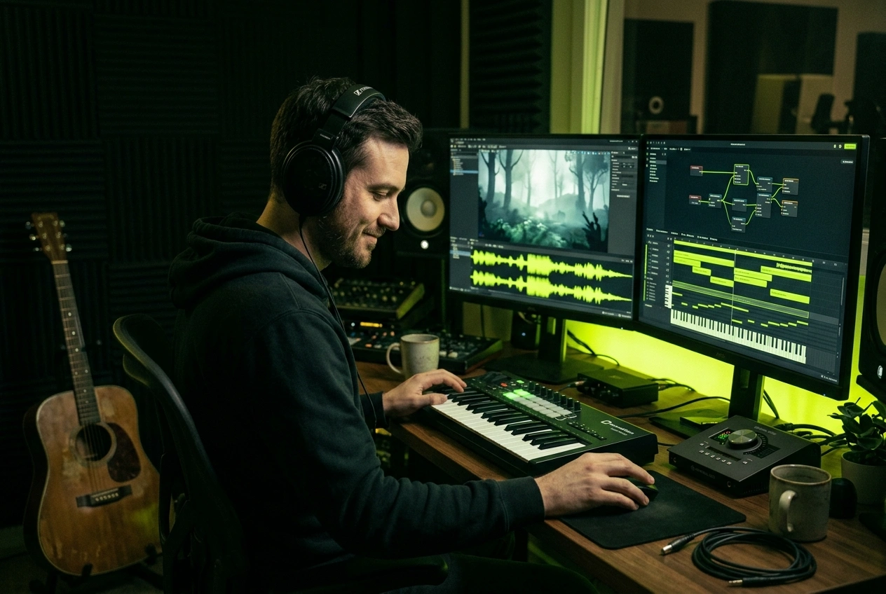 Developer operating AI Folk Pop Music Generator software