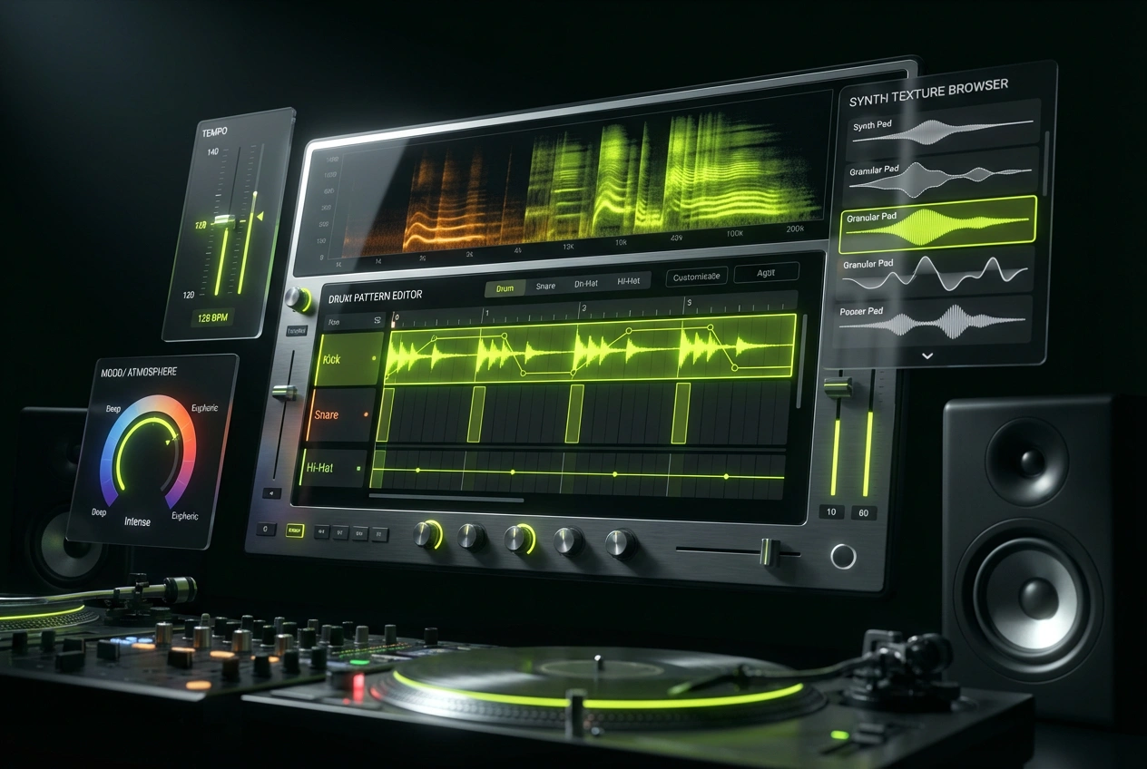 AI UK Electronic Music Generator with customizable rhythm controls