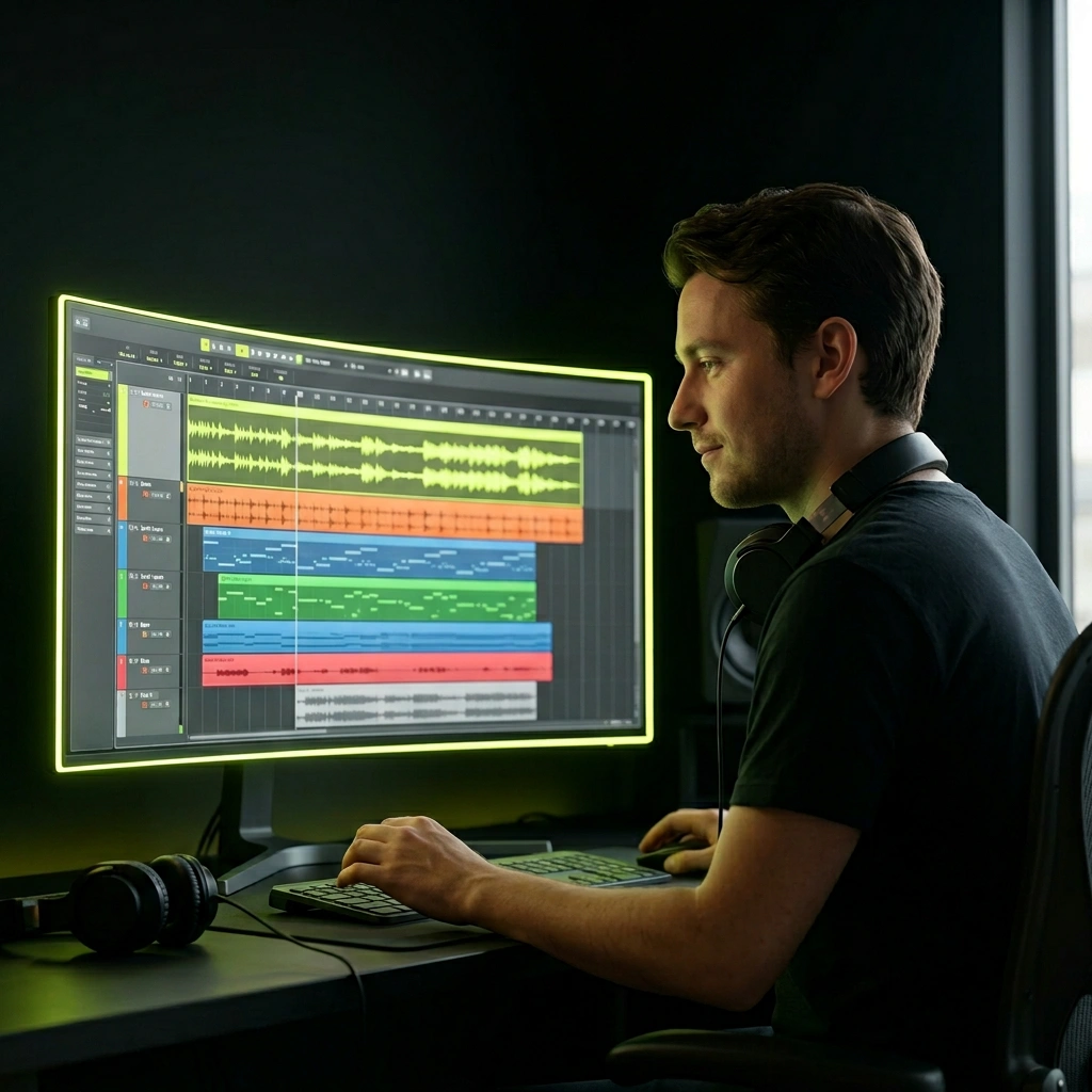 Media professionals creating AI UK Electronic Music for advertising