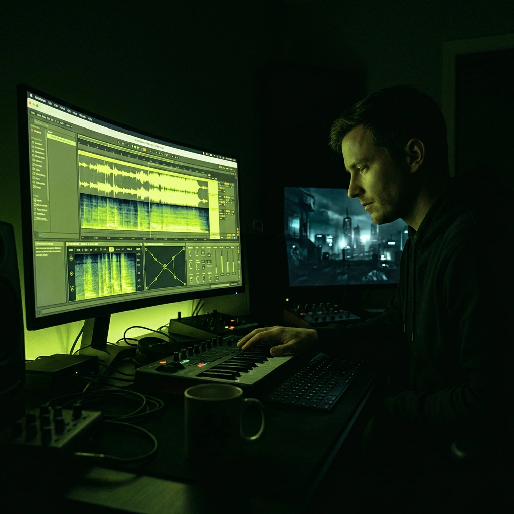 Game developer creating synthwave soundtrack with AI