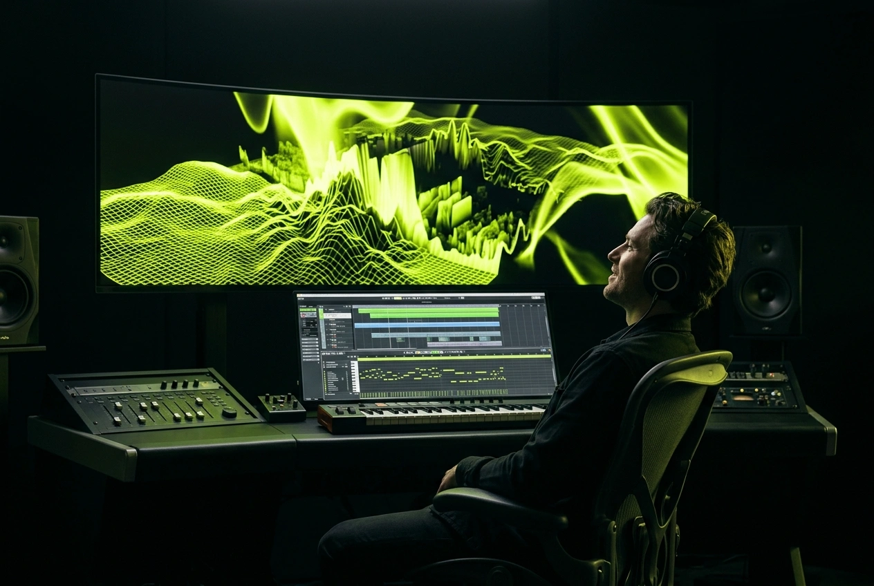 Flexible AI music visualizer scenario output