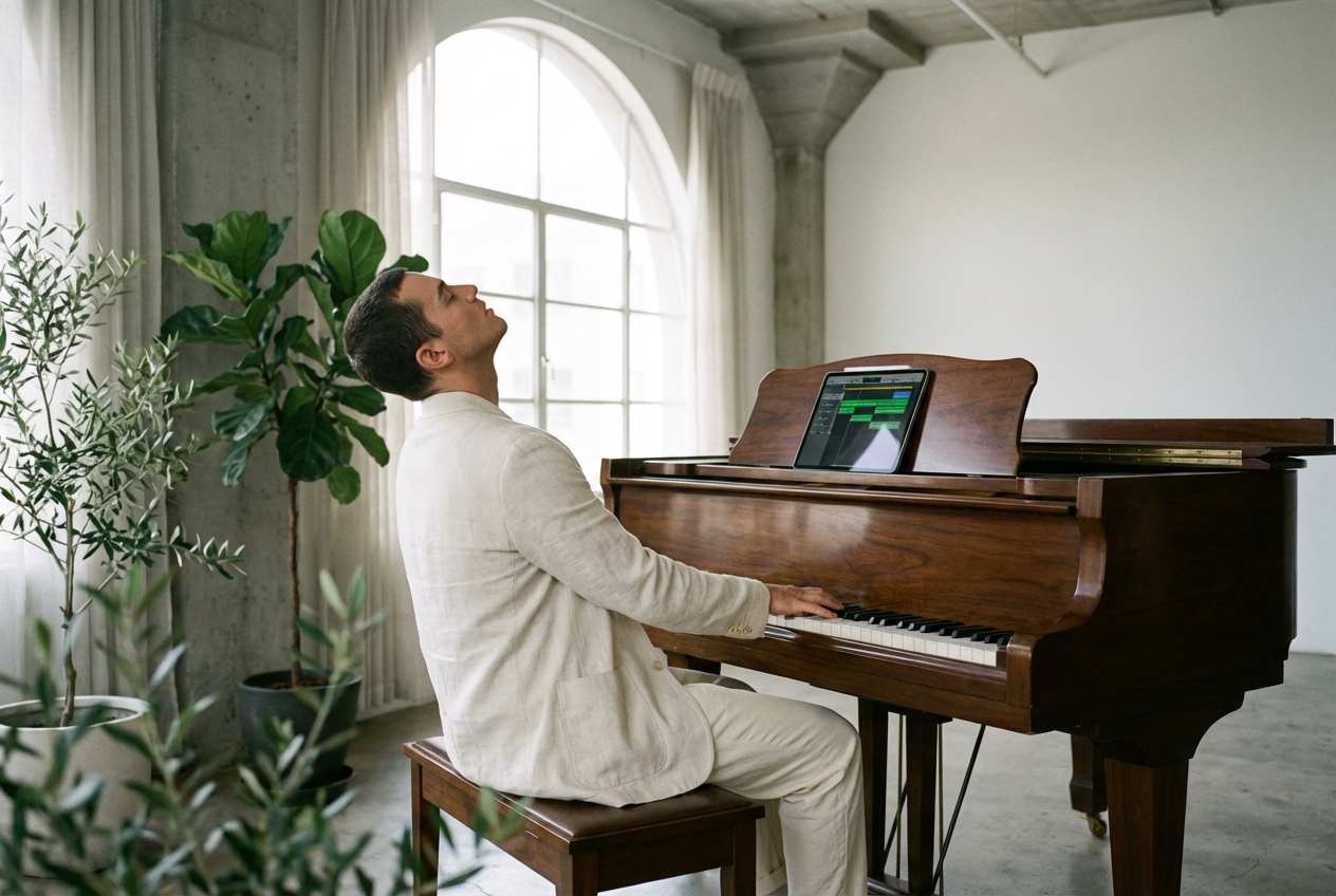 Songwriter composing with piano song maker tools