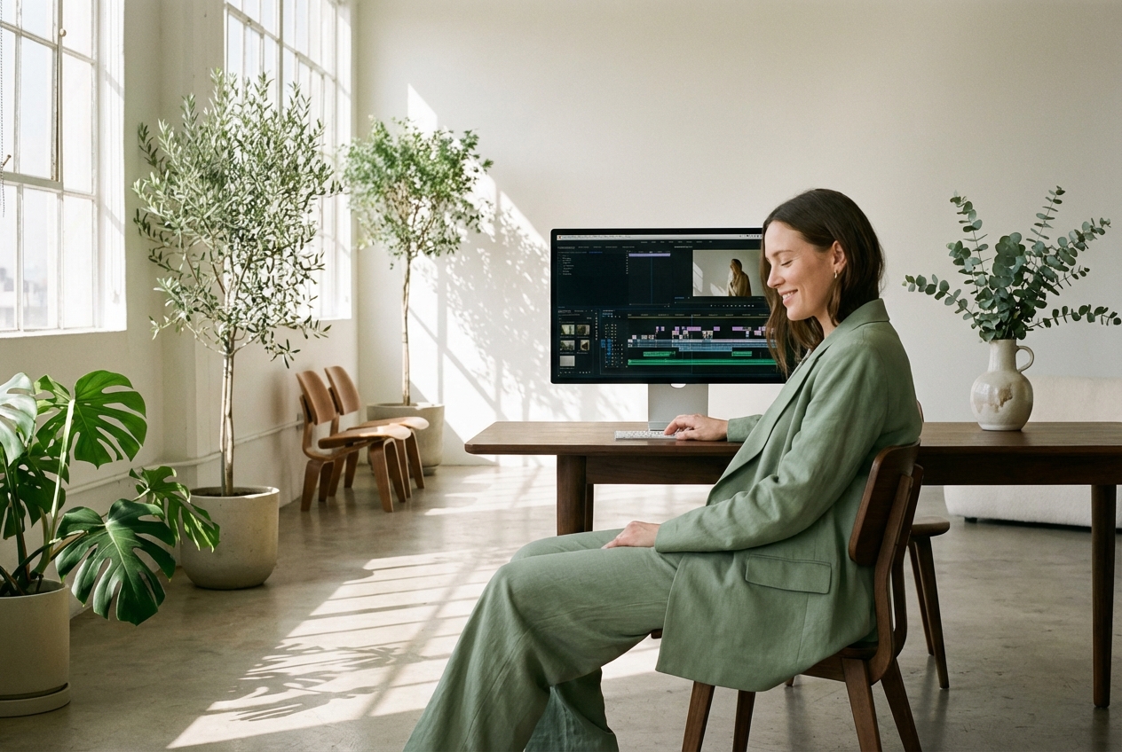 Content creator using EDM Music Generator for videos