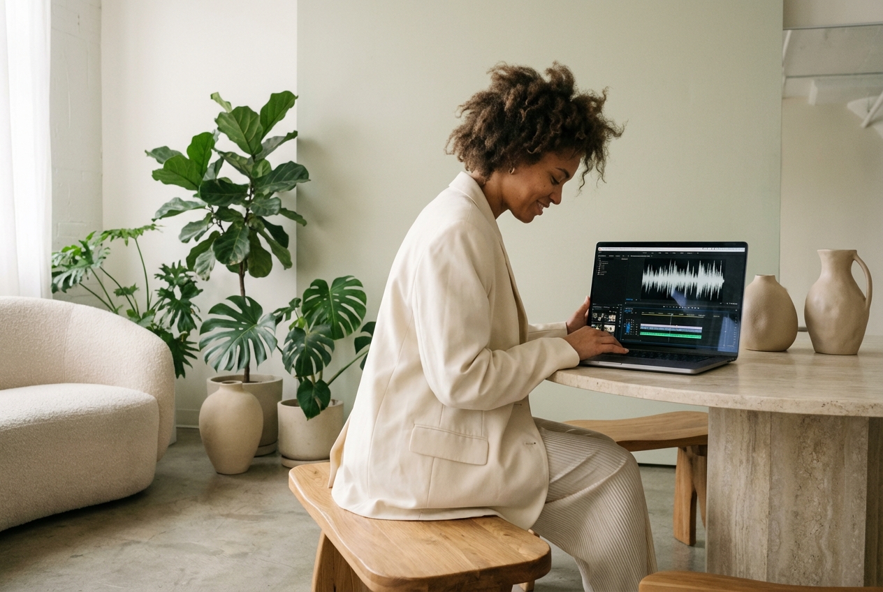 Creator editing video using drill music generator audio