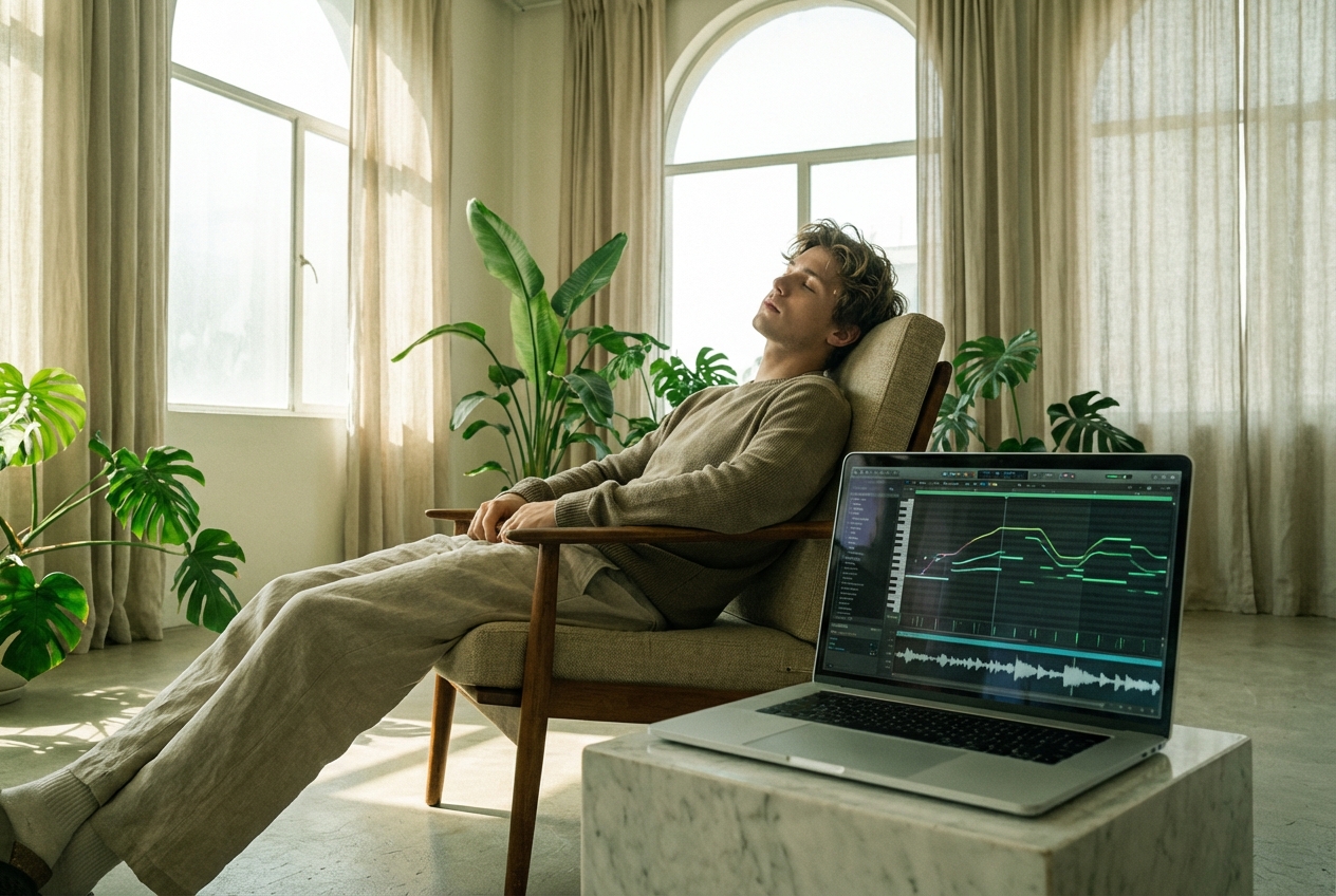 Producer mixing tracks with drill music generator software