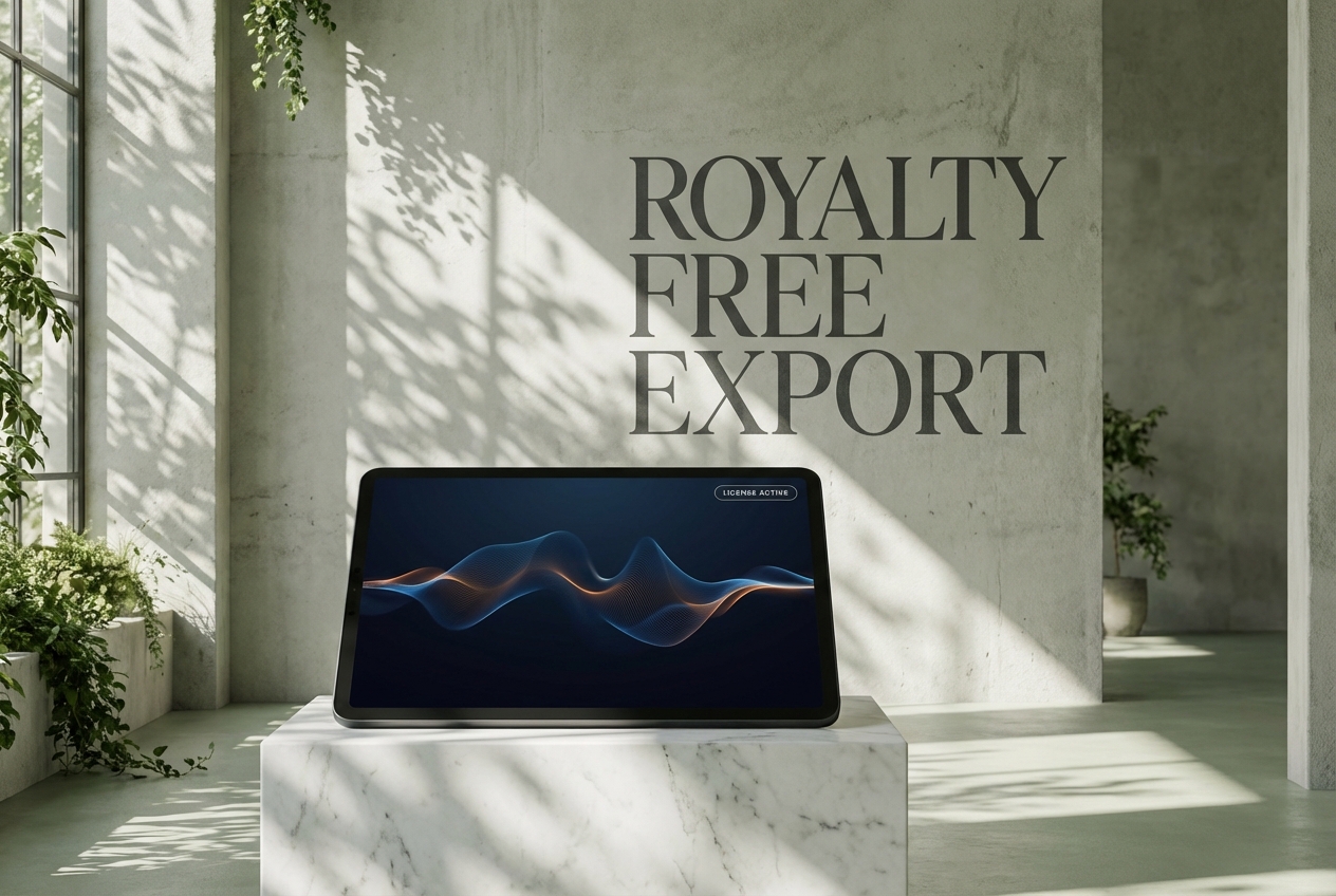 Royalty free export options in drill music generator
