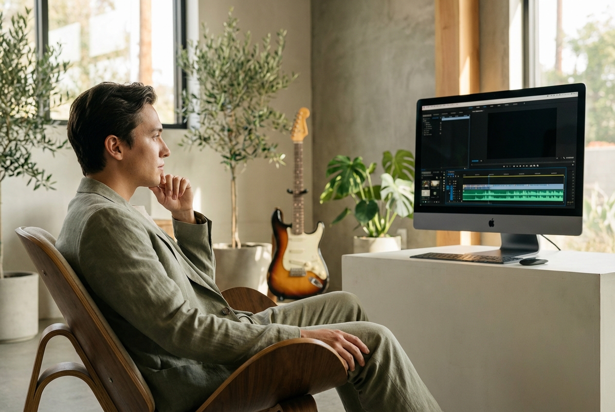 Creator selecting tracks on blues music generator