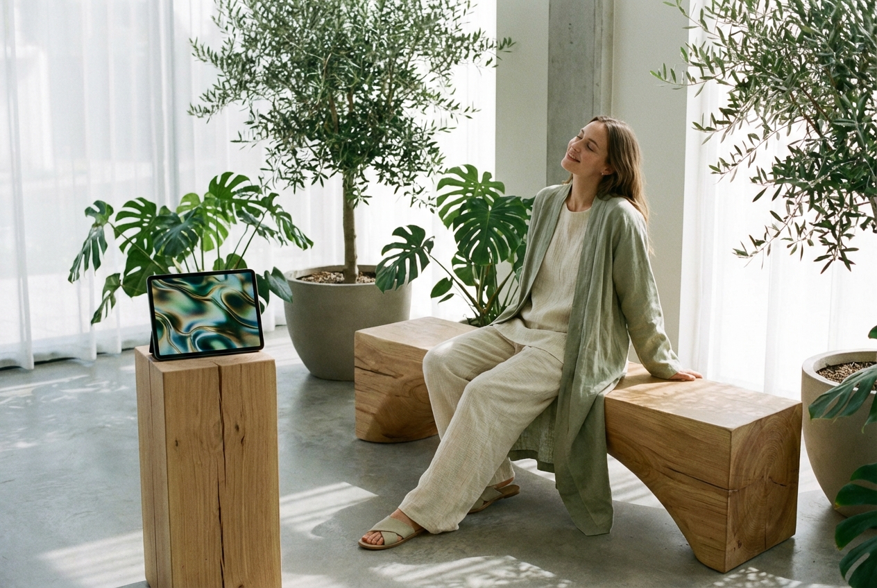 Yoga teacher playing Ambient Music Generator tracks