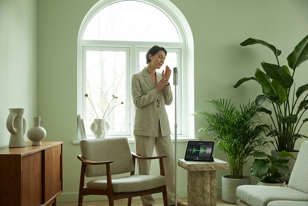 Singer using vocal splitter for karaoke