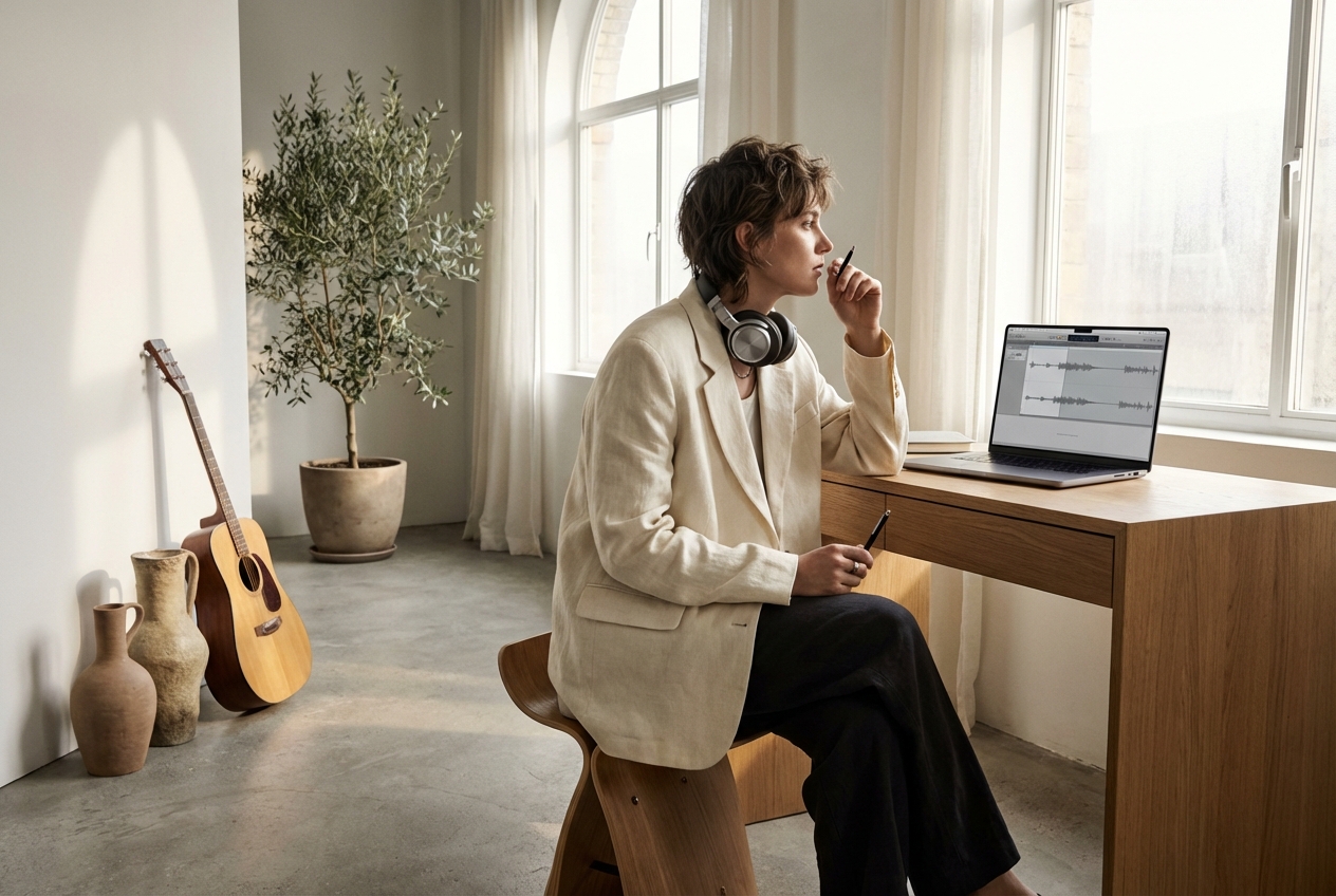 Content creator editing audio with vocal extractor