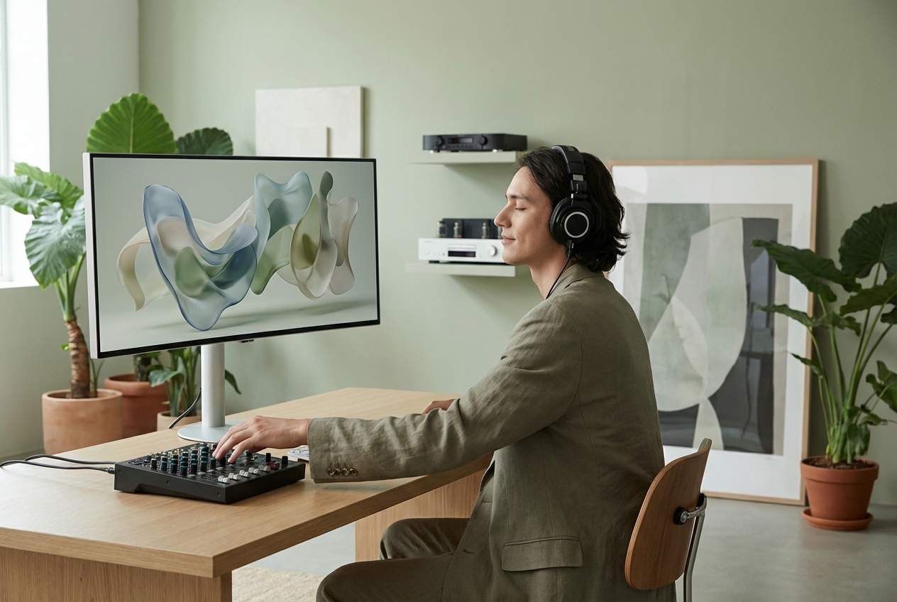 Abstract Desktop Music Visualizer with wave effects