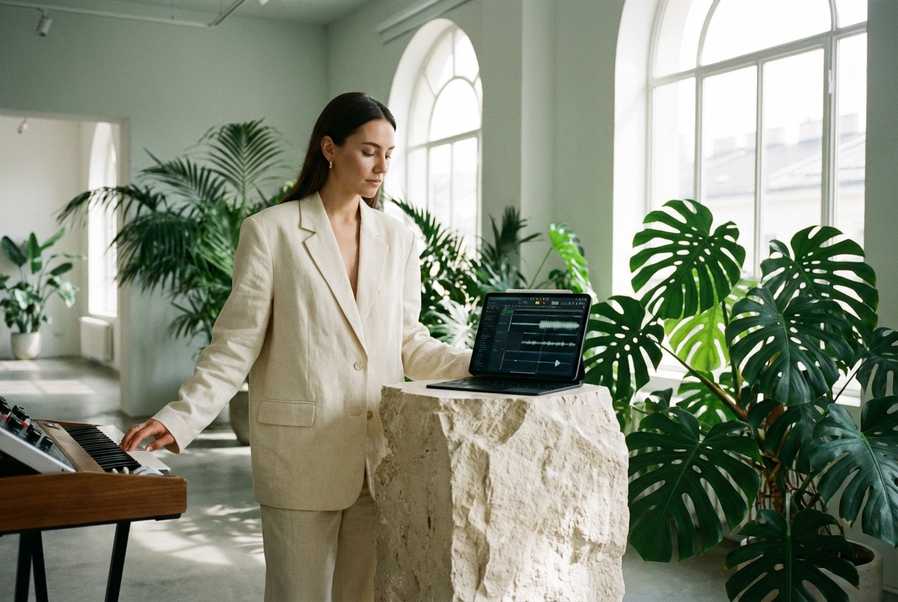 Event organizer designing tracks via DJ Beat Maker