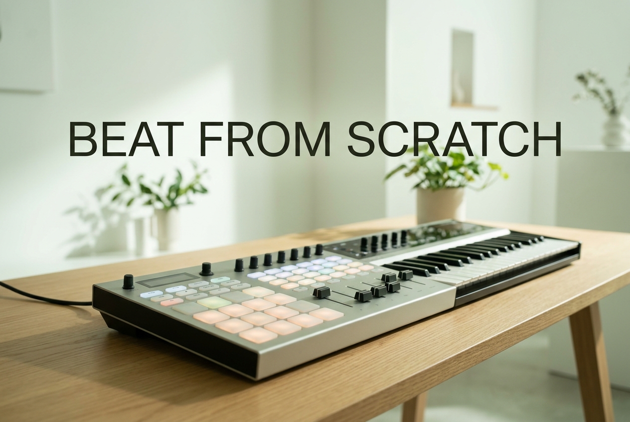 Music beat maker interface showing drum patterns and beat creation tools