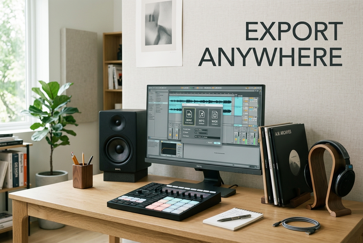 AI beat generator export menu with format selections