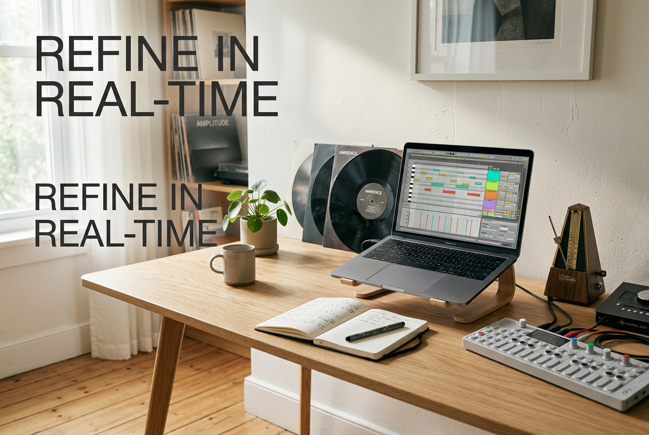 MIDI AI editor interface with note adjustment controls