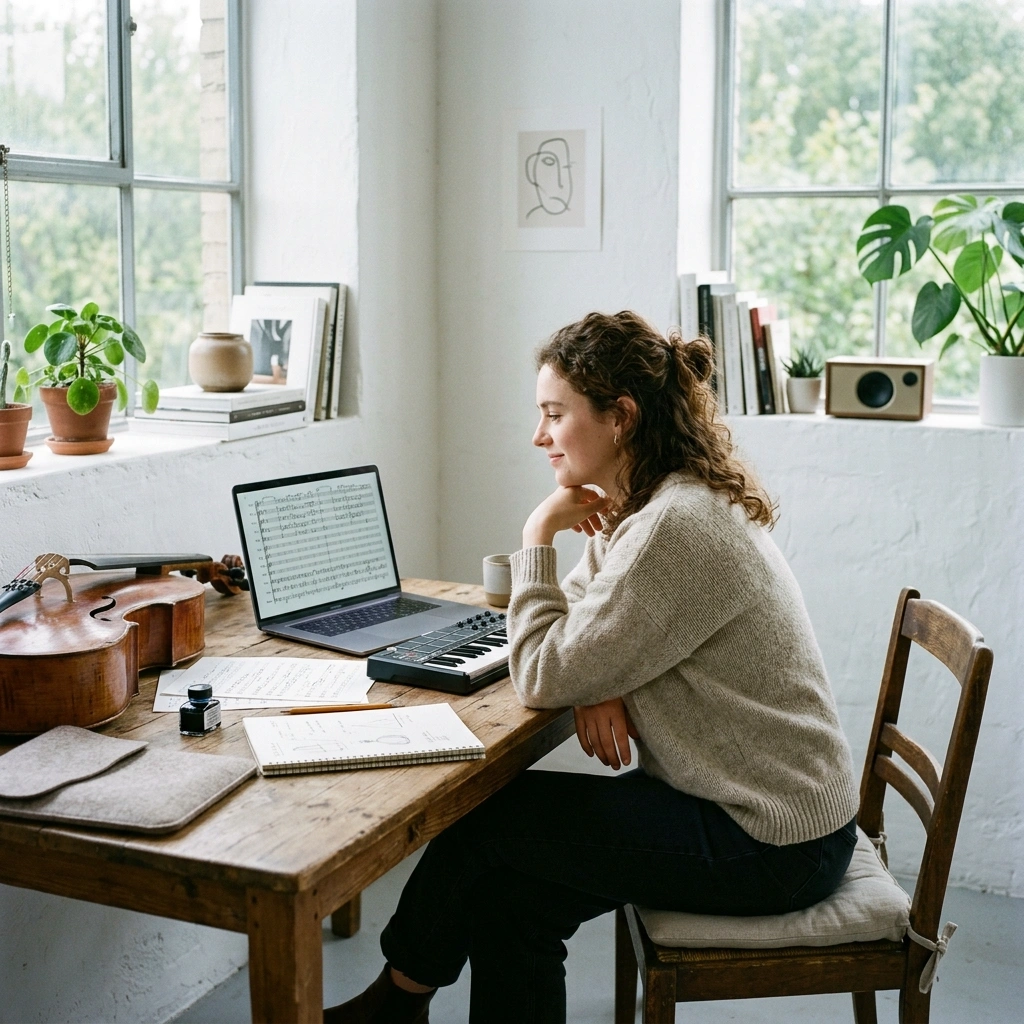 Music student exploring AI classical music generator examples